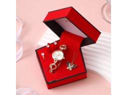 Conjunto de Presente Feminino com Relógio de Pulseira de Malha e Caixa Laranja SPQMENT