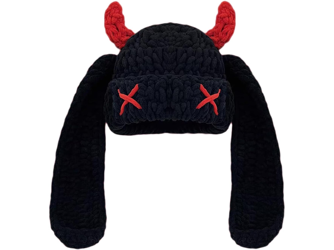 Gorro de Crochê Quente e Elástico com Chifres de Diabo, Ideal para Cosplay, Halloween, Natal e Fantasias. SFUSHOS