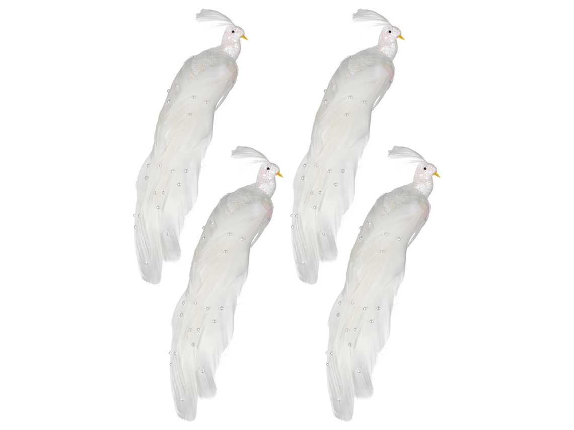 Pack de 6 penas simuladas white pearl e peacock para decoração de 25x5x4cm LAXISCREED