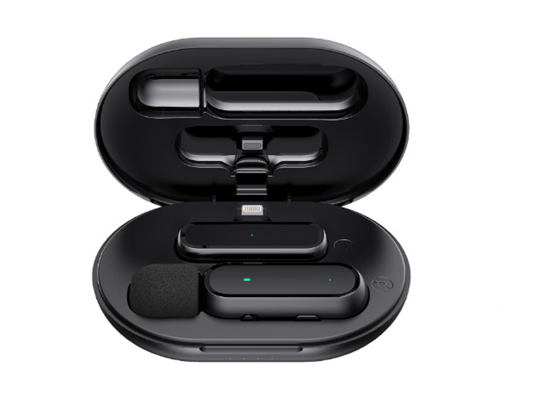 Microfone Sem Fio Compatível Com Iphone E Ipad, Com Estojo De Carregamento, Microfone De Lapela, Plug And Play, 12 Horas De Duraçã Aquaforge