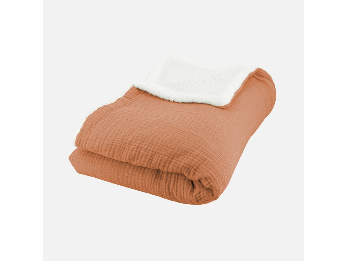 Manta Sherpa E Gaze De Algodão, 170cm, Caramelo