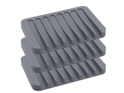 Conjunto de 3 Portajabones de Silicone com Drenagem Automática, Cinza, para Banho e Cozinha