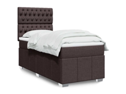 Vidaxl Cama Com Molas/colchão 90x200 Cm Tecido Castanho-escuro