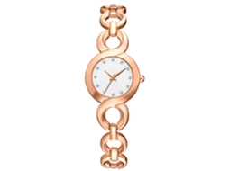 Relógio de Pulso Feminino de Liga Analógico de Quartzo com Mostrador Redondo Rosa Dourado Branco