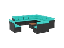 Maison Exclusive - 14 Pcs Conjunto De Sofás P/ Jardim C/ Almofadões Vime Pe Preto