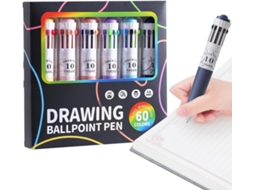 Caneta Multicolor– Abs 360 Graus– Conjunto De 6 Canetas Esferográficas Retráteis– Kit De Tintas 10 Em 1– Met