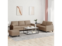 Vidaxl 3 Pcs Conjunto Sofás C/ Almofadões Couro Artificial Cappuccino