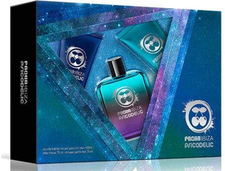 Coffret  Psicodelic Man Edt 100 ml Spray + Balsam Após Shave 100 ml + Gel Shower 75 ml