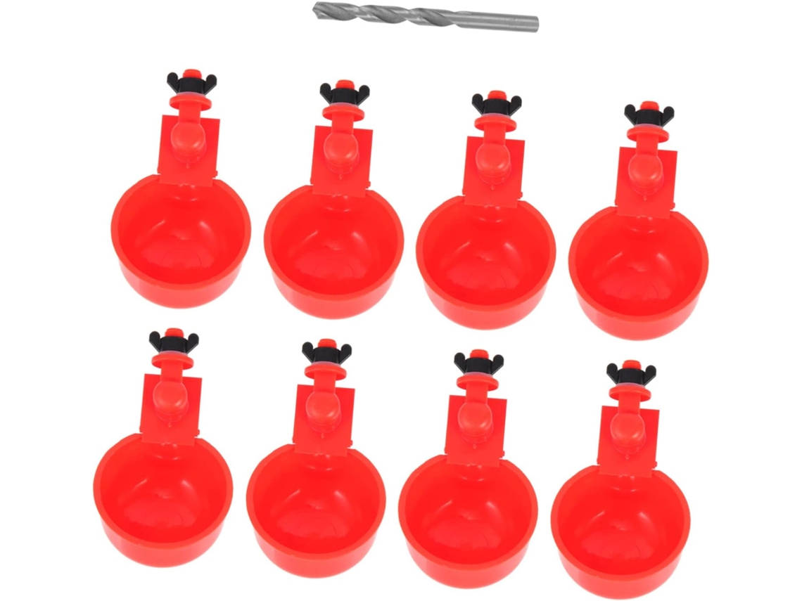 Bebedouro Automático Para Galinhas Vermelhas, Feito De Plástico E Aço Inoxidável.