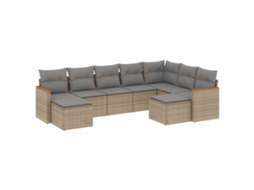 Conjunto de 9 Sofás Jardim com Almofadões Vime Pe Bege Misturado MAISON EXCLUSIVE