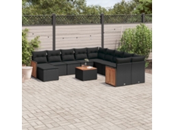 12 Pcs Conjunto De Sofá Jardim C/ Almofadões Vime Pe Preto Dkd Home Decor