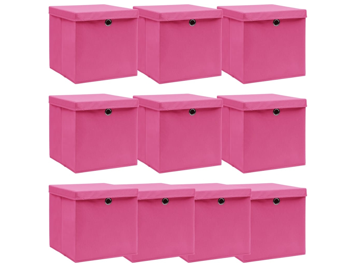 Vidaxl Caixas De Arrumação Com Tampas 10 Pcs 32x32x32 Cm Tecido Rosa