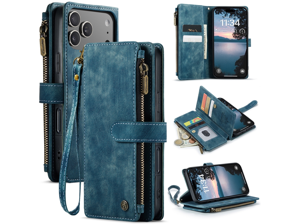 Capa Flip Para Celular Em Couro Com Compartimento Para Cartãoazul - Iphone 16 Pro Max
