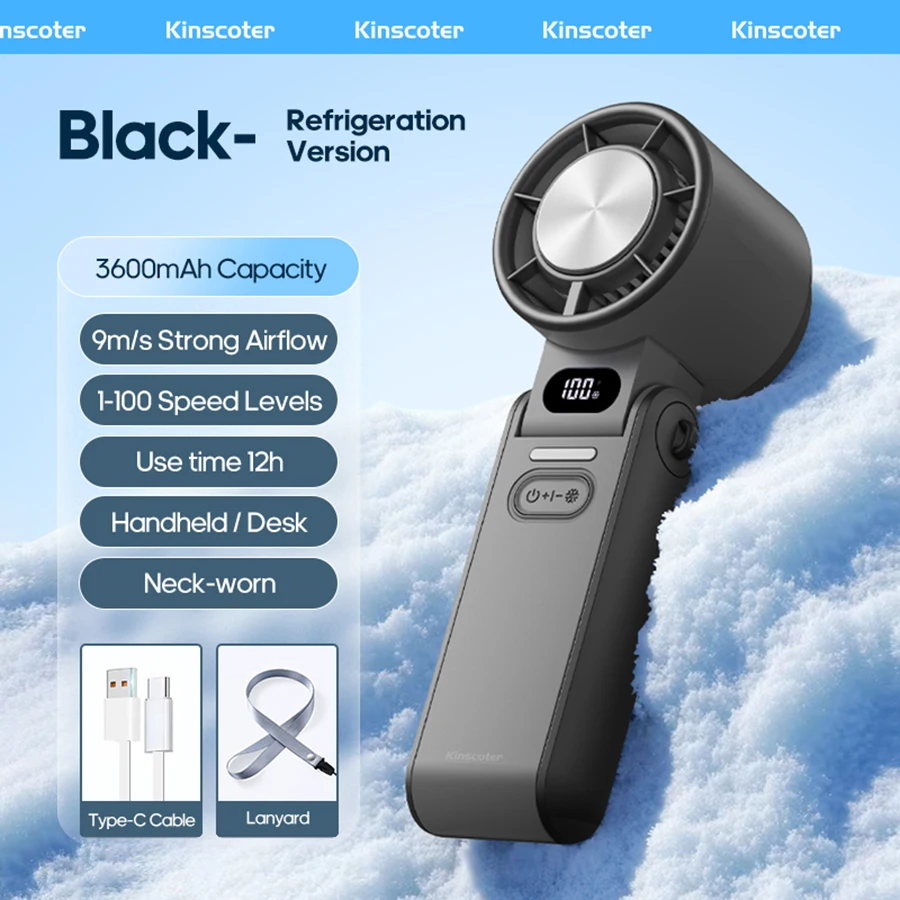 (preto) Ventilador Portátil De Alta Velocidade, Com Bateria Recarregável De 3600mah, Mini E Dobrável.