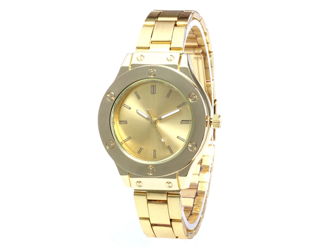 Relógio de quartzo com pulseira de aço elegante e moderna, presente casual unissex (dourado)