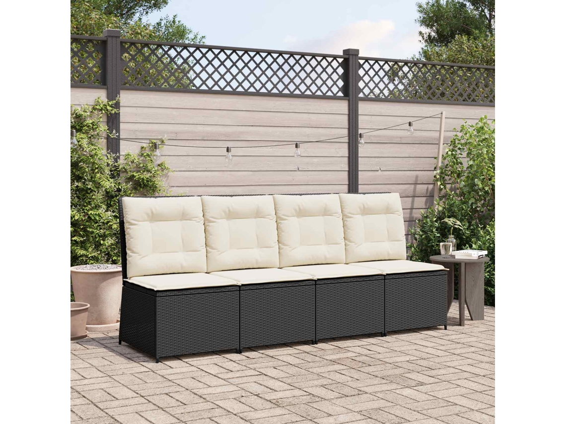 Vidaxl Sofá De Jardim Com Almofada Preto E Branco Creme Vime Pe