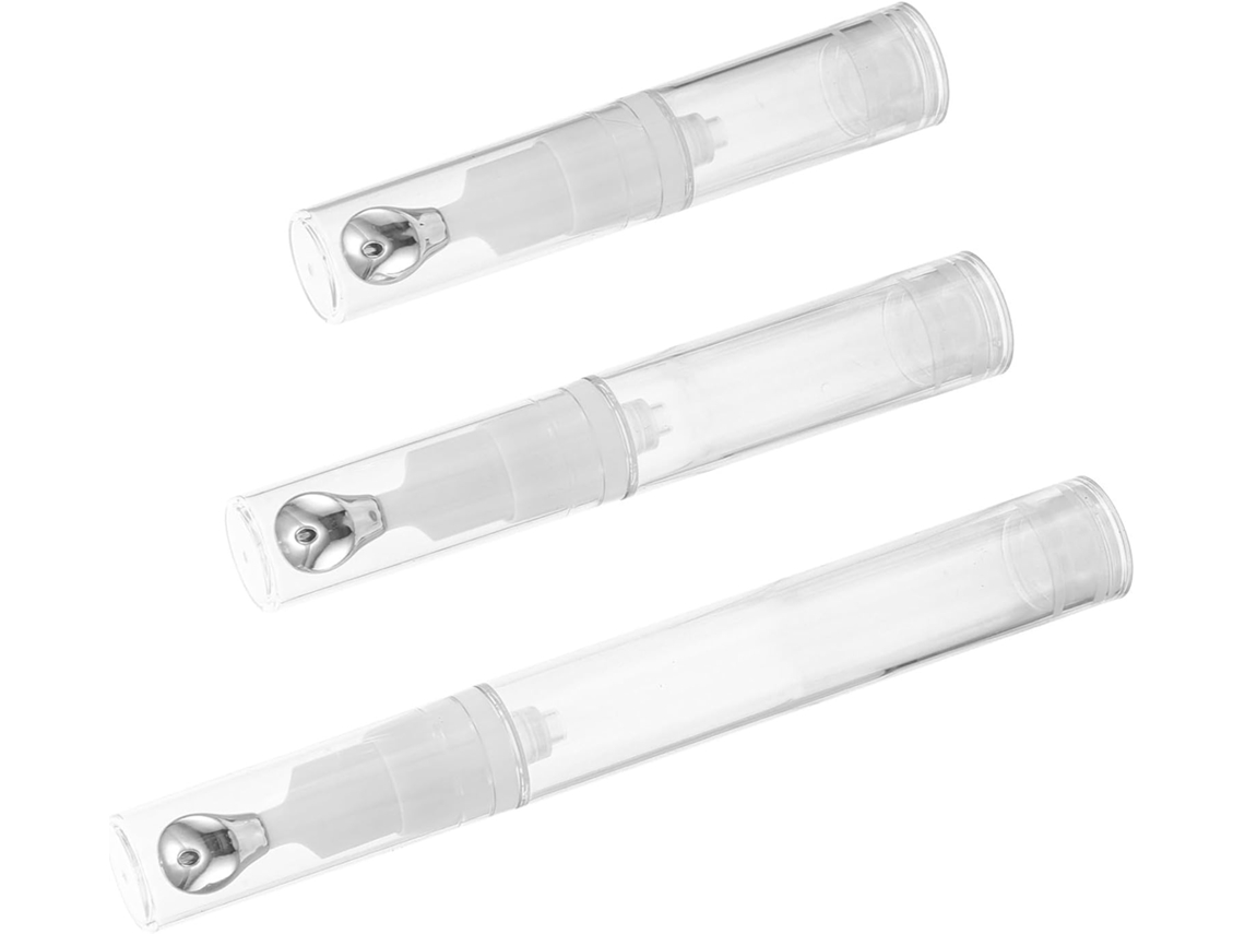 Frascos Com Bomba Airless, Aplicador Plano E Bico Massageador De Metal, Pacote Com 3 Unidades De 5ml