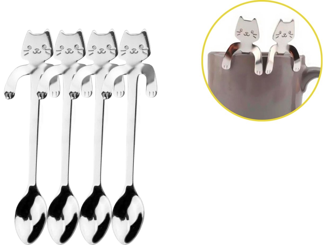 Colheres de Chá com Design Cat, Aço Inoxidável, 4 Pcs ZYBLSSBB
