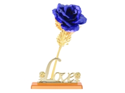 Rosa Artificial de Ouro 24k Flores de Folha Azul Presente Romântico