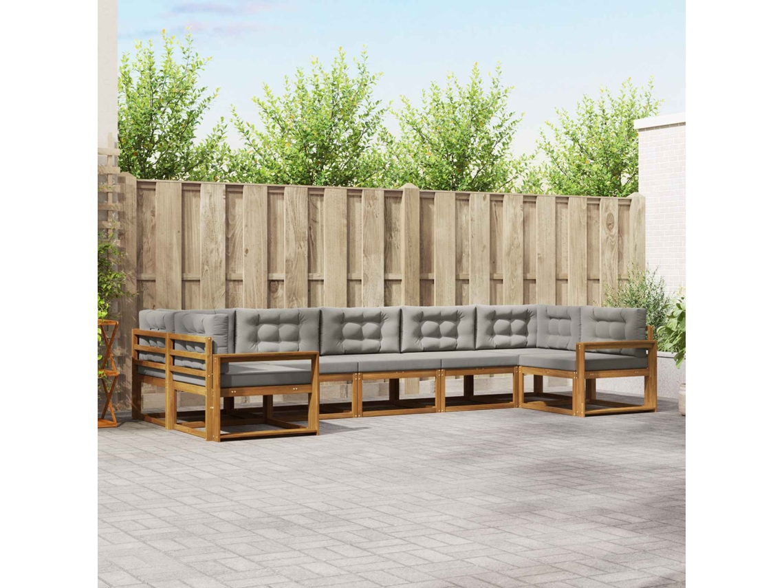 Vidaxl Conjunto De Sofás Para Exterior 7 Unid. Cinza Natural E Claro