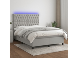 Vidaxl Cama Box Spring C/ Colchão E Led 140x190 Cm Tecido Cinza-claro