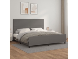 Vidaxl Estrutura Cama C/ Cabeceira 200x200cm Couro Artificial Cinzento