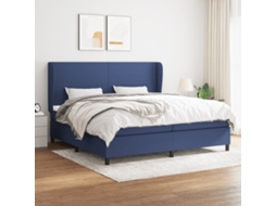 Cama Com Molas/colchão 200x200 Cm Tecido Azul