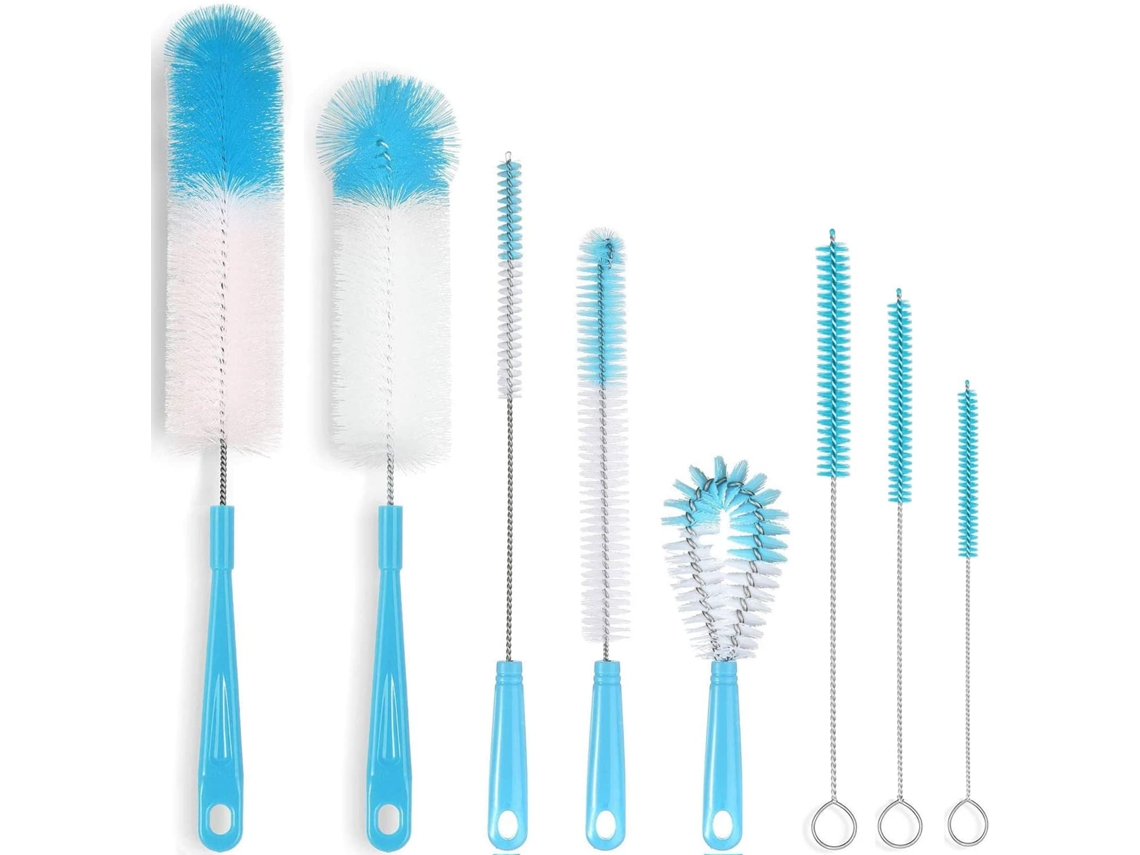 Juego De 8 Cepillos De Limpieza Largos Para Botellas (azul)