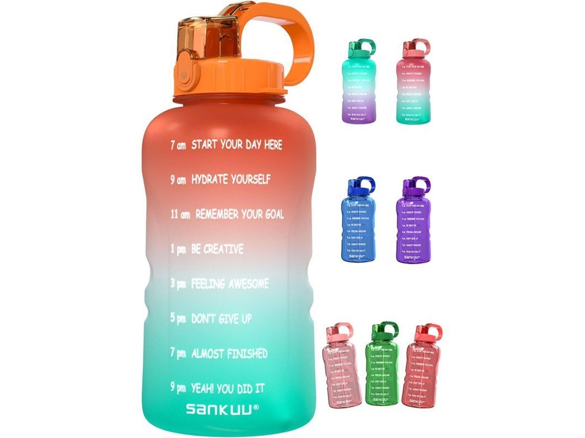 2026 botella de Água de 1 Galão com Marcador de Tempo e Canudo Anti vazamento para Fitness e Hidratação Diária Laranja/azul Degradê