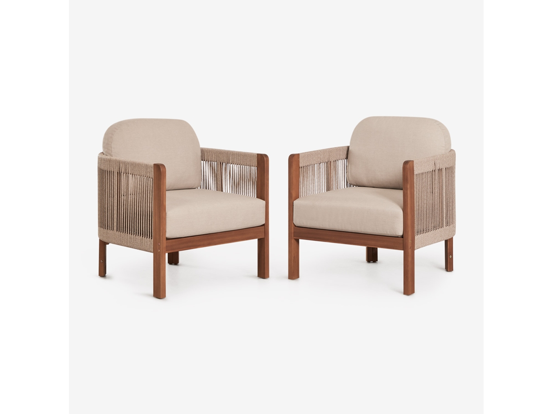 Pack de 2 Poltronas de Jardim em Madeira de Acácia e Corda Trançada Serel SKLUM