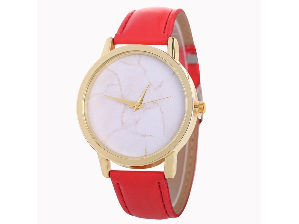 Reloj De Pulsera De Cuero Con Textura De Mármol Coreano Moda Zhoulianfa (rojo)