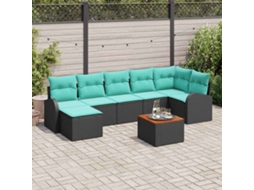 Vidaxl Conjunto De Sofá De Jardim 8 Unid. Preto E Turquesa Vime Pe