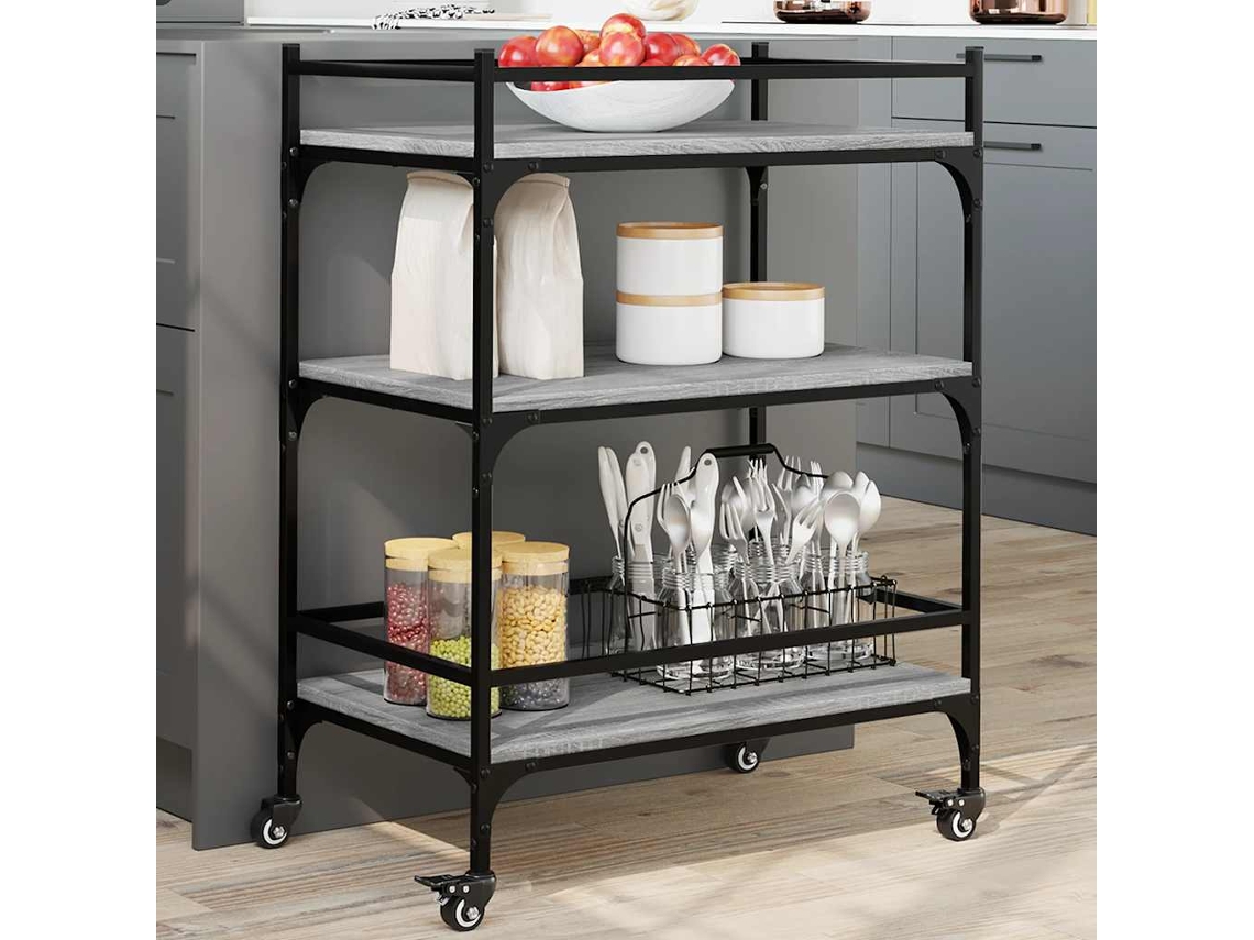 Vidaxl Carrinho De Cozinha 65x40x86,5cm Derivados Madeira Cinza Sonoma