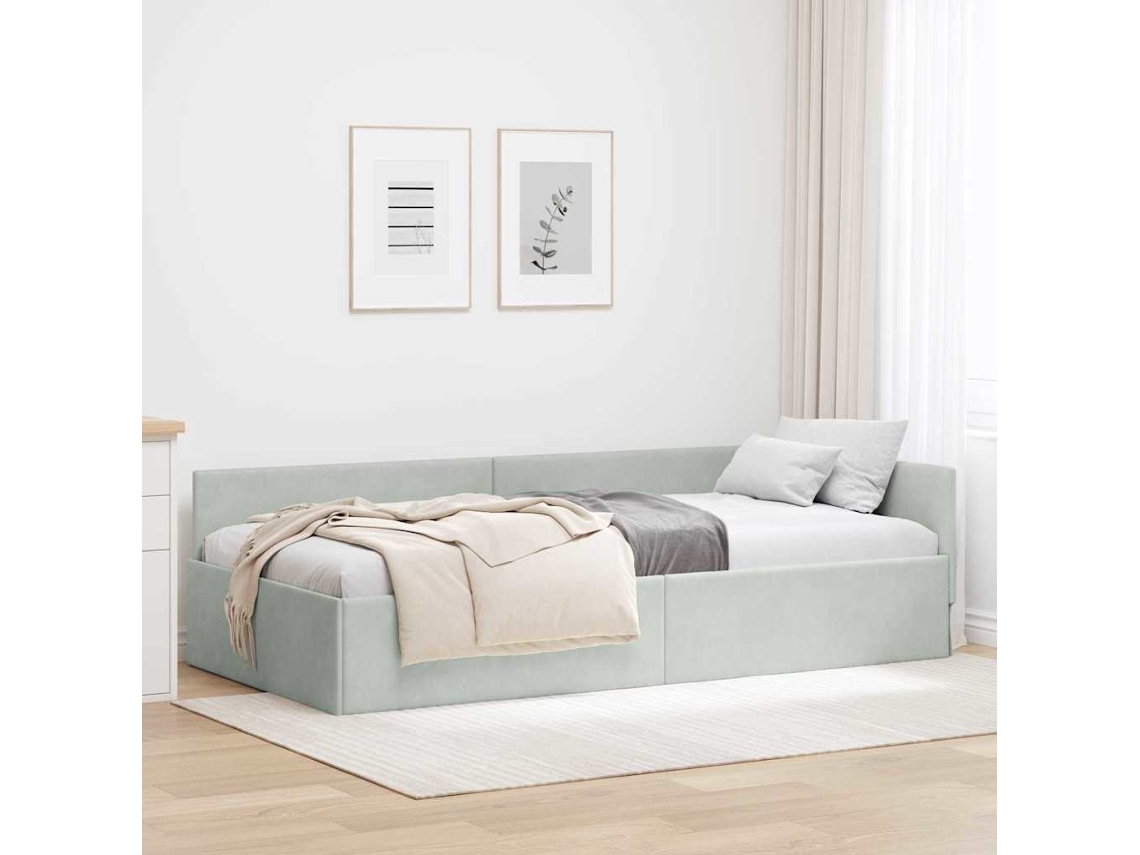 Vidaxl Estrutura De Cama De Canto Cinzento-claro 90 Cm X 190 Cm Veludo
