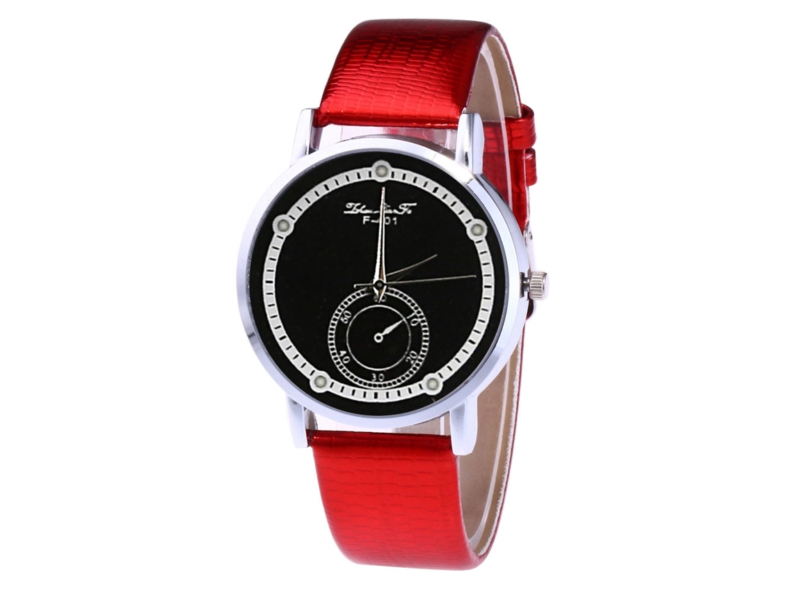 Relógio casual em couro com pulseira de couro, vermelho, para mulheres, homens e estudantes.
