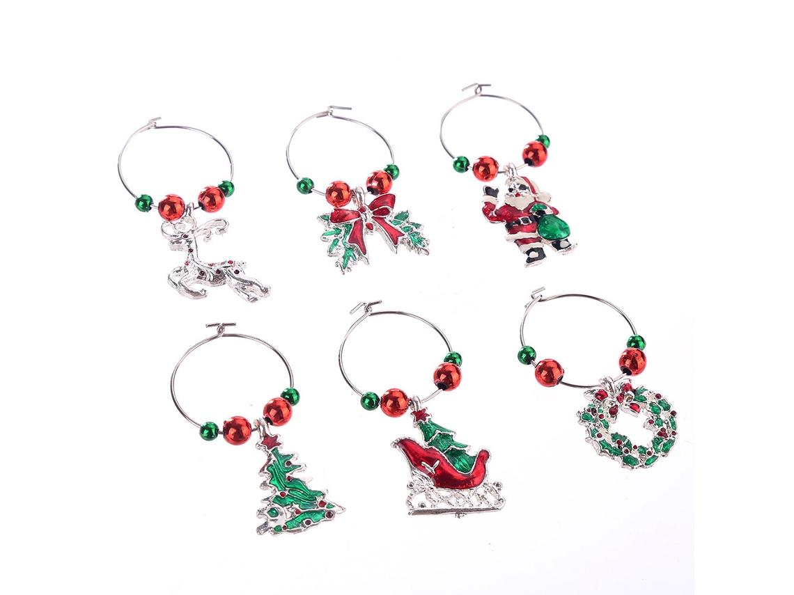 Ferramenta 6 Pçs 1 Conjunto Decoração de Copo Vinho Natal Estilo Anel 3 Pingentes com Tema Marcadores Vin UISAVE