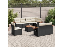 Vidaxl 9 Pcs Conjunto De Sofás P/ Jardim C/ Almofadões Vime Pe Preto