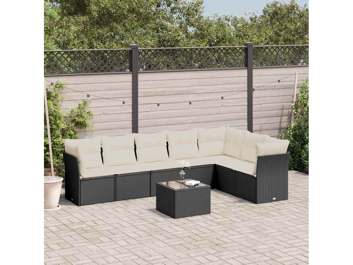 Vidaxl 8 Pcs Conjunto Sofás De Jardim Com Almofadões Vime Pe Preto