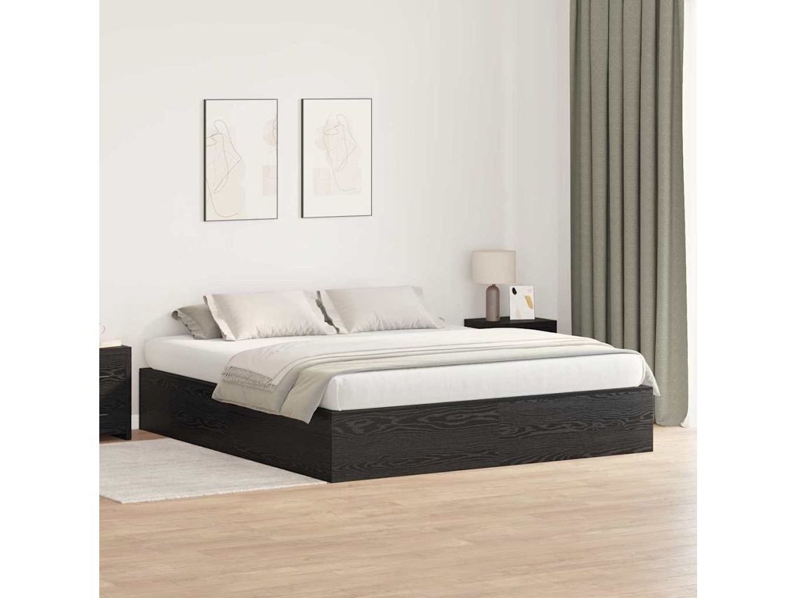Vidaxl Estrado De Cama Com Arrumação Carvalho Preto 200 X 200 Cm