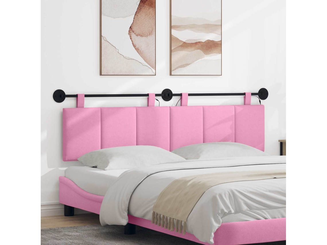 Vidaxl Cabeceira Suspensa Com Luz Led Rosa Tecido