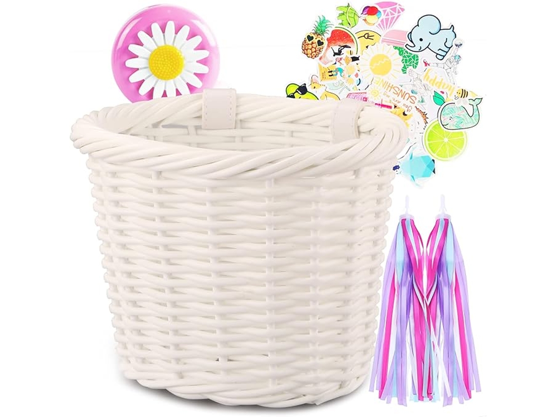 Cesta de bicicleta para meninas, acessório frontal para bicicleta, cesta pequena de vime trançado com alças Ehstmind
