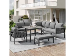 Conjunto Móveis Jardim Corda Ferro Sofá Canto Mesa Vidro Cinza VELTRIX