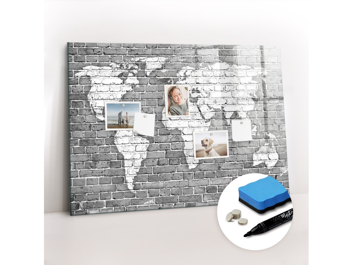 Quadro Magnético Decorativo Mapa-múndi Em Tijolos Para O Escritório Espelharte (100x70 Cm)