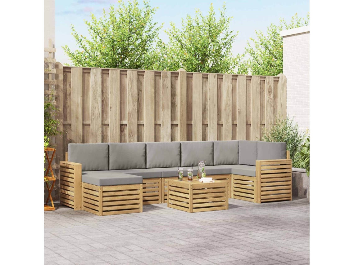 Vidaxl Conjunto De Sofás Para Exterior 8 Pcs Branco E Cinzento-claro