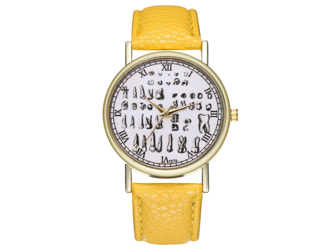 Relógio de quartzo unissex casual e moderno Zhoulianfa com pulseira de couro (amarelo)