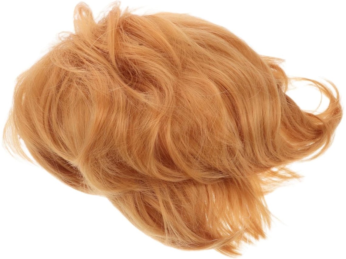 Cabelo Curto E Encaracolado Masculino Dourado Estilo Anos 80 Com Frente De Renda Realista Para Fantasia