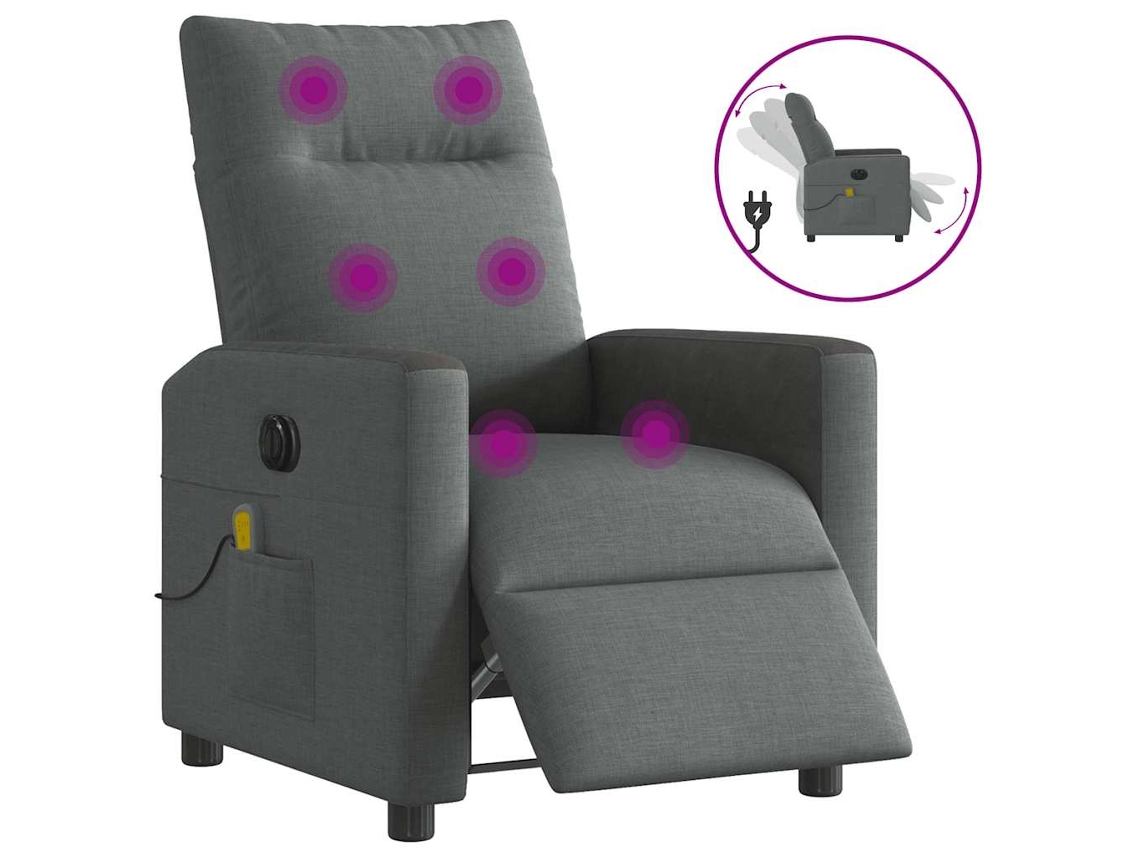 Vidaxl Poltrona Reclinável De Massagens Elétrica Tecido Cinza-escuro