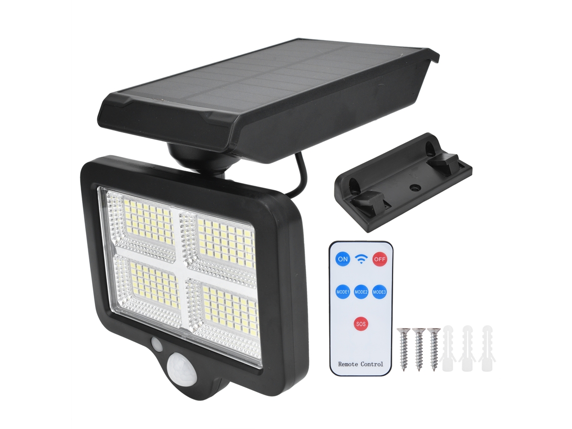 Lâmpada de parede solar com 160 LEDs IP65 impermeável controle remoto para exterior S/MARCA