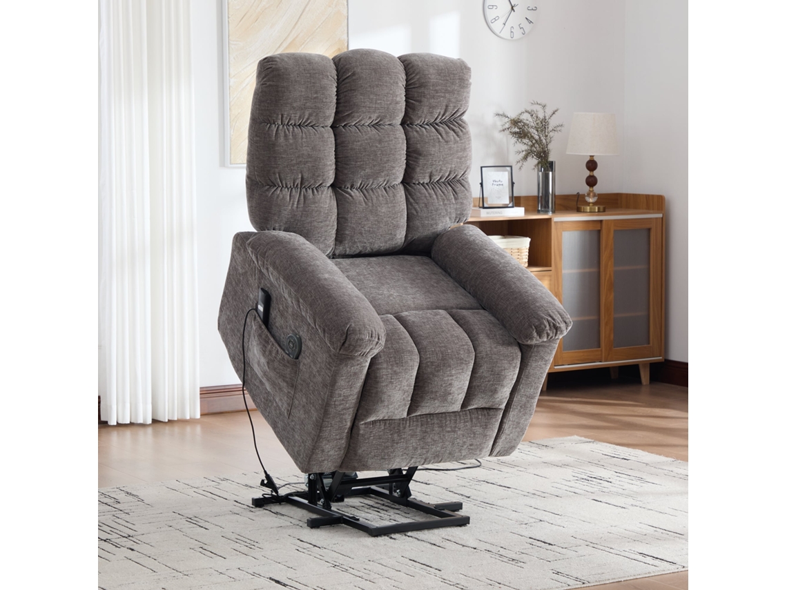 Poltrona Relax NOVELA elétrica multifunções, massagem, aquecimento, apoio ajustável, bolsos, cinza