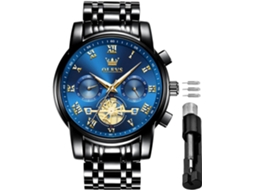 Lurelia Relógio Cronógrafo Masculino, Movimento De Quartzo, Analógico, Data/calendário, Luminoso, Fase Da Lua, Aço Inoxidável, Preto E Azul